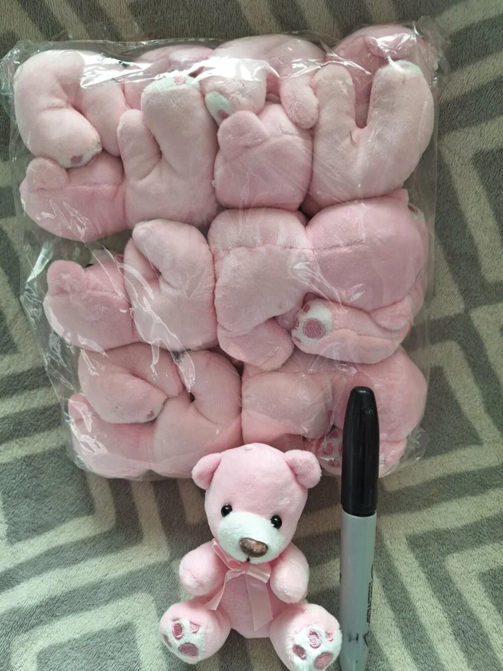 NIP!!  12 pack set of PINK TEDDY BEARS (each approx 3 inches tall)
